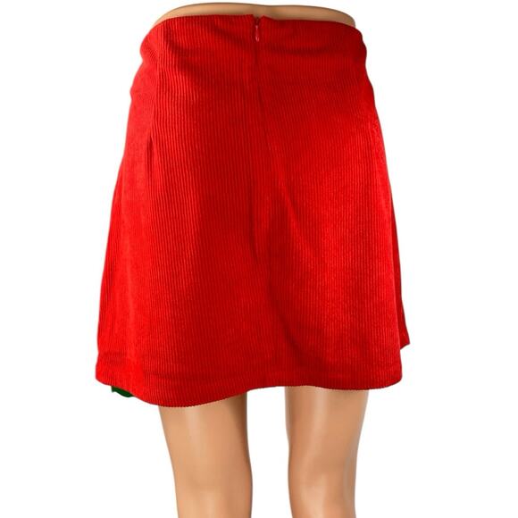 NEW Halara Women's Red Corduroy Pleated  Zip High Waist Mini A-Line Skirt Size L - Picture 3 of 5